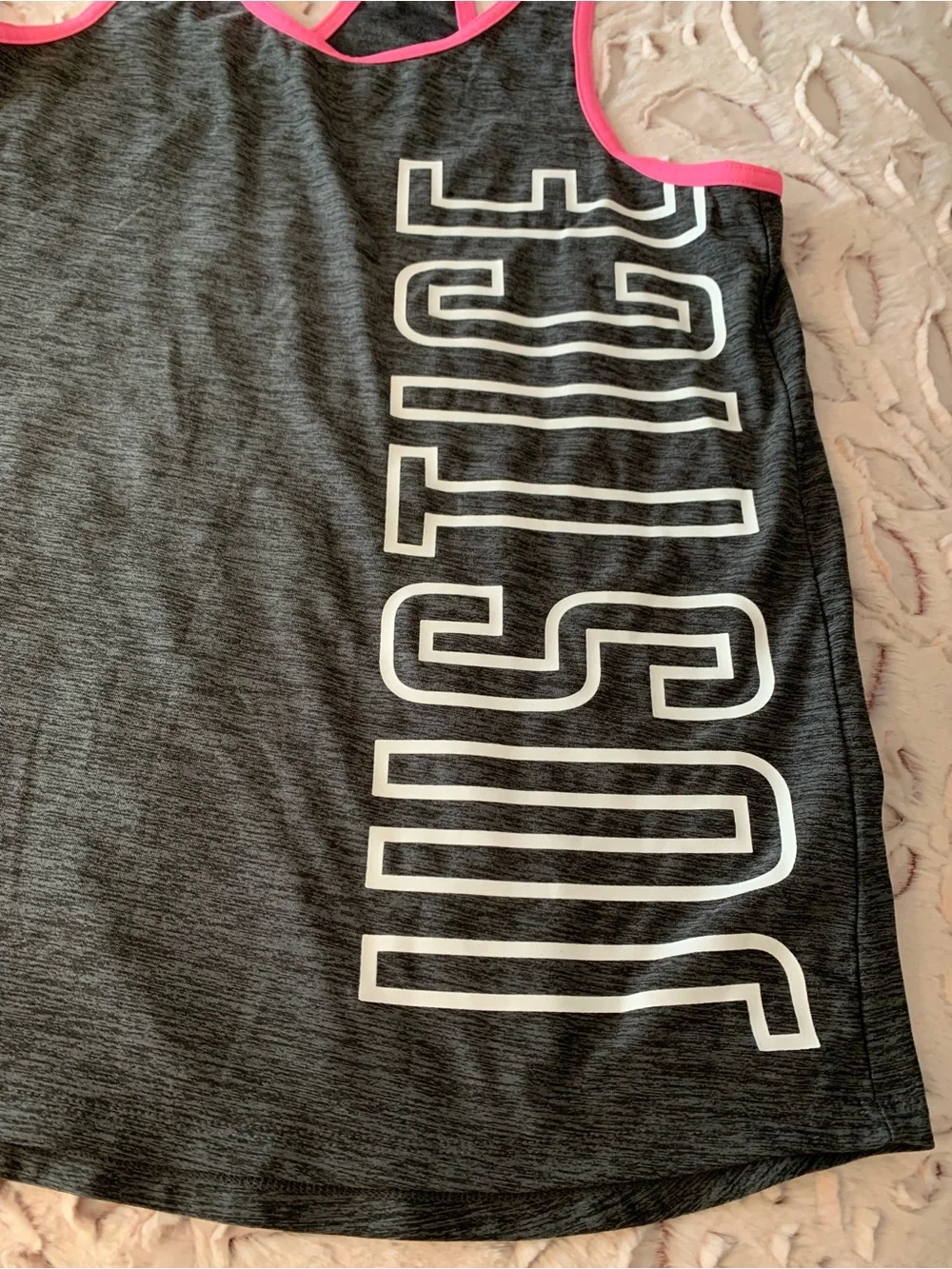Justice Active Girls Grey Pink JUSTICE Racerback Athletic Tank Top Size 14/16